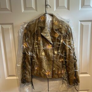 Monte Catini Vintage Real Leather Floral Embroidered Jacket | Made in Turkey | S